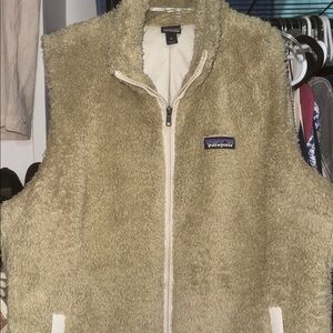 Patagonia Los Gatos Fleece Vest Women's xl Beige Full Zip Collared Pockets